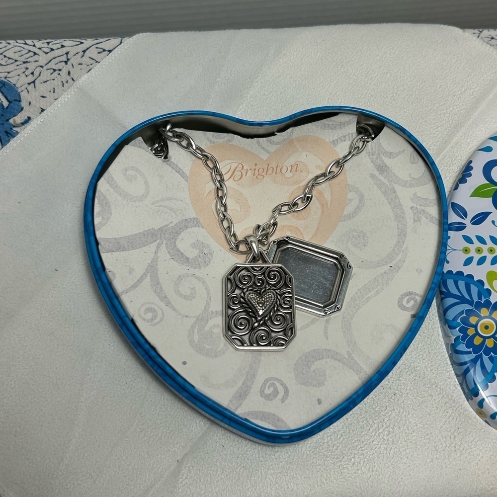 Brighton Hidden Picture Frame Necklace Double Pendant Silver Plated 19" & Tin